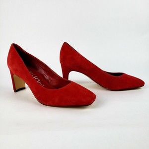 Calvin Klein Brit Suede Pumps, Women's Size 9M, Red, Original Retail $109